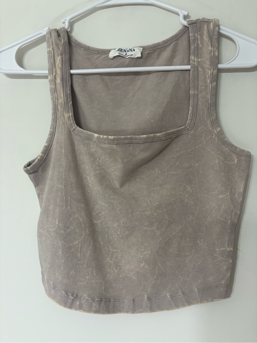 Zenana Beige Acid Wash Square-Neck Cropped Tank